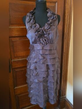 Maggy London Purple Ruffled Halter-Style Party Dress